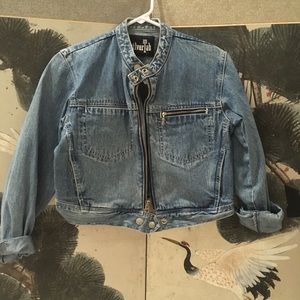 Vtg. silver tab jeans cropped denim moto jacket